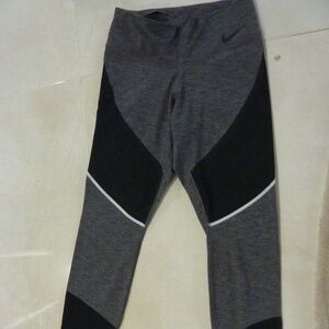 Women's Nike  Dri-Fit Tights LEGGINGS  Small Grey / Black MESH POCKET